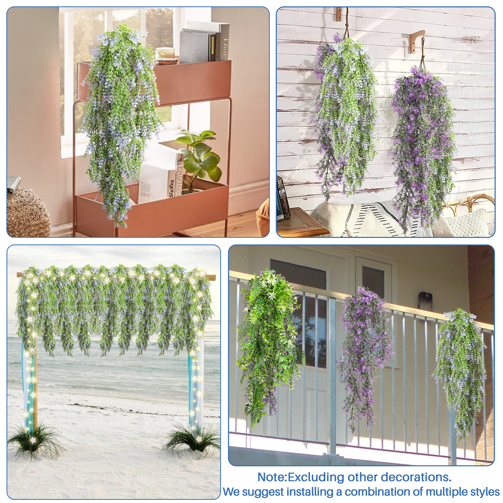 Artificial Blue Flowers Fake Plant Branches Hanging Decor Outdoor Wedding Home