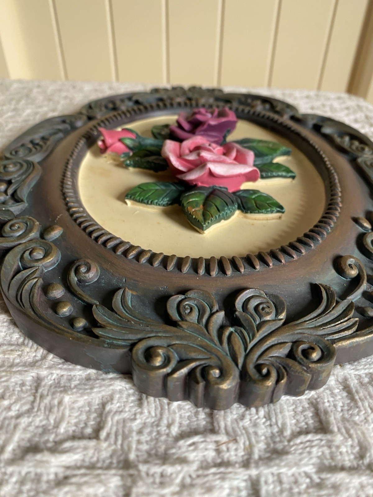 Vintage Rose Floral Wall Hanging Plaques Shabby Chic Cottagecore Decor Set Of 2