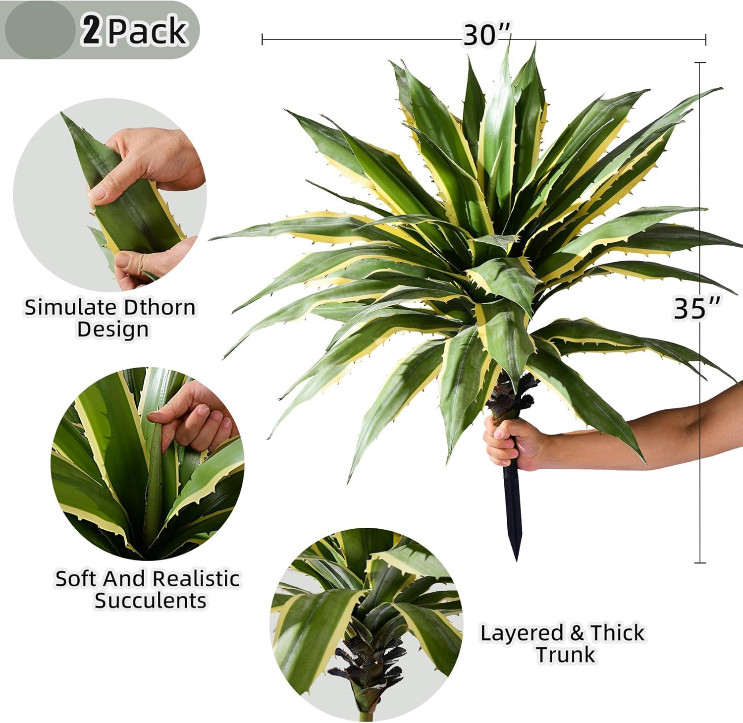 Realistic 29″ Artificial Agave Plant – 2 Pcs Yellow Faux Greenery Decor