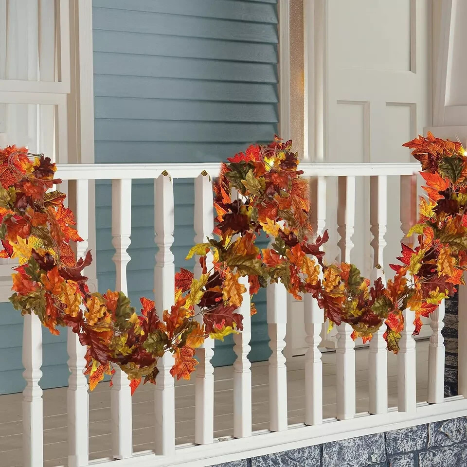 4 Pack Fall Oak Leaves Garland Artificial 5.2Ft Fake Autumn Leaf Foliage Garland