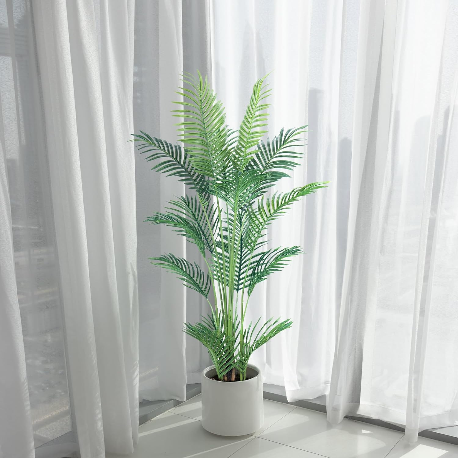 4.5FT 2Packs Artificial Palm Tree,Faux Areca Palm Plant with Real Touch Leaves a