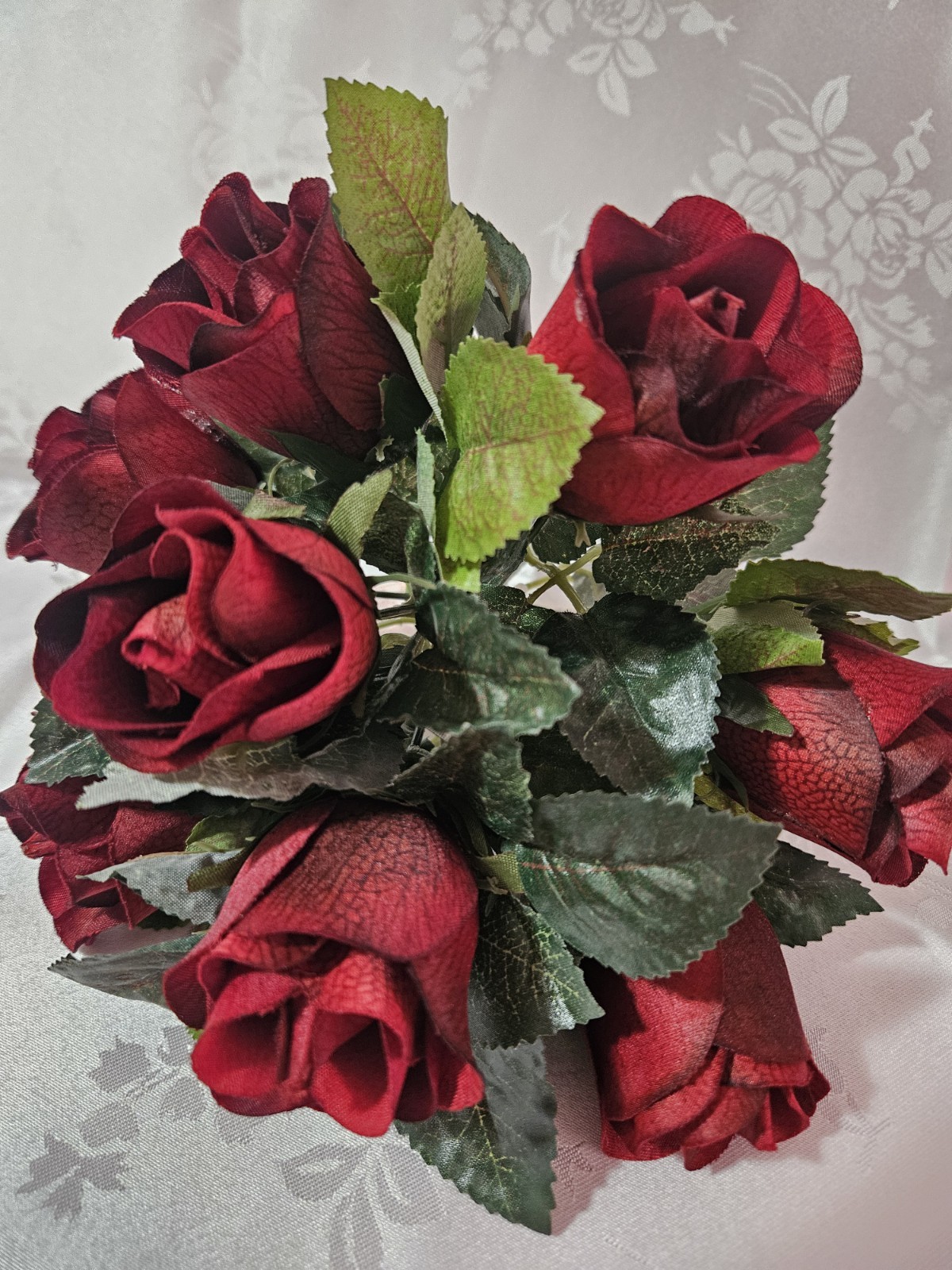 Home Interiors Silk Dark Red BurgundyRose Nosegay Bouquet/40008/New Old Stock