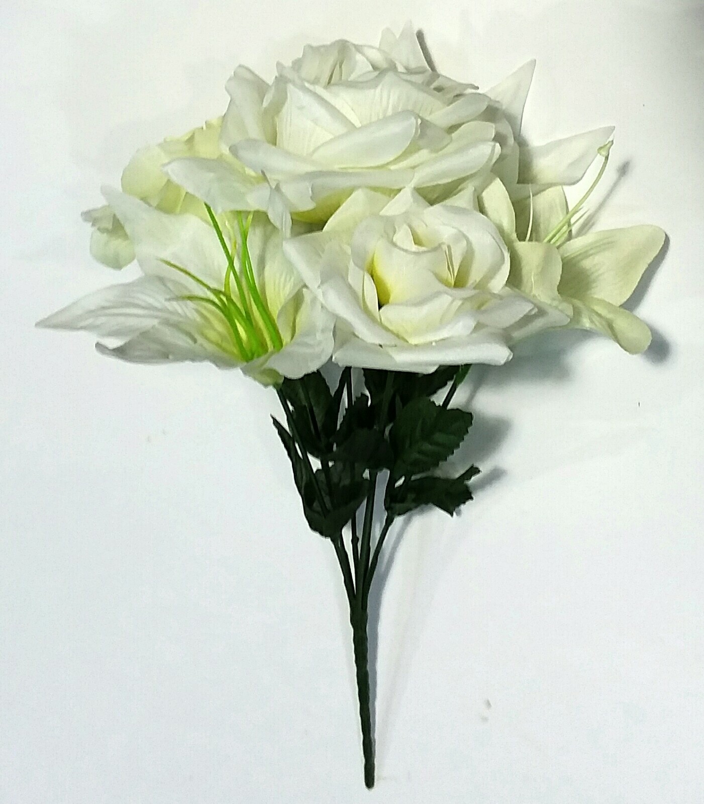 Mixed Ivory Flowers Large Bloom 14″ Bush Vase Home Indoor Outdoor Decor US #2040
