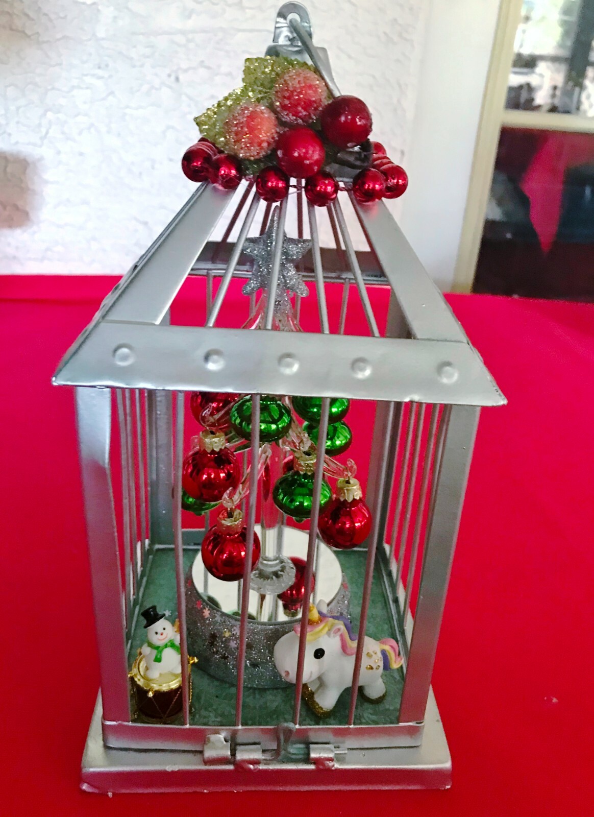 Christmas Birdcage, Battery Operated Tree, Unicorn Ornament, Snowman, Holly