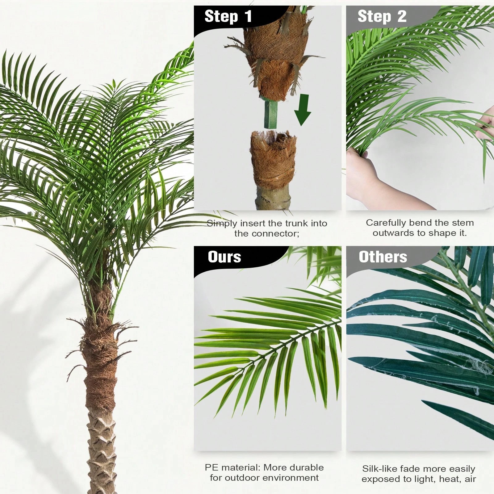 7-9FT Faux Palm Tree Adjustable Leaves Artificial Sago Plant Indoor Patio Decor