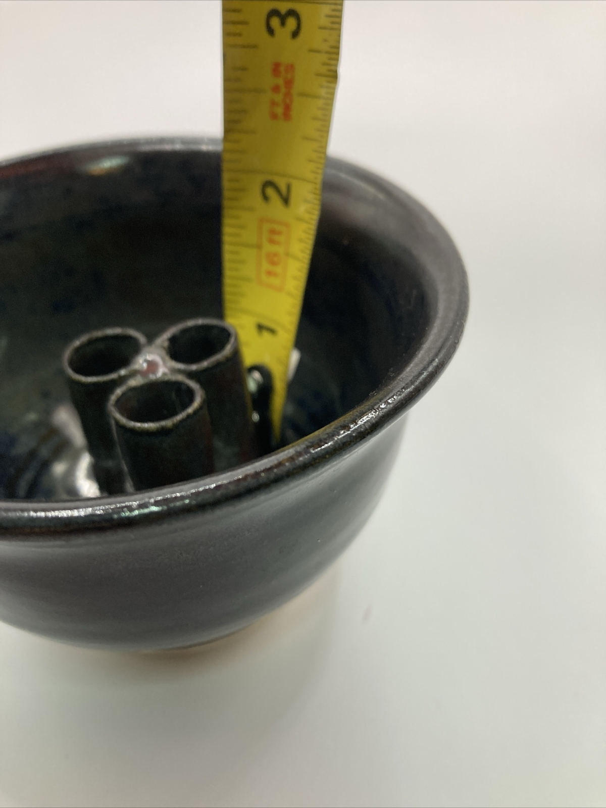 Flower Frog Vase Hand Glazed Handmade Pottery Black Handcrafted 3.5″x2.5″