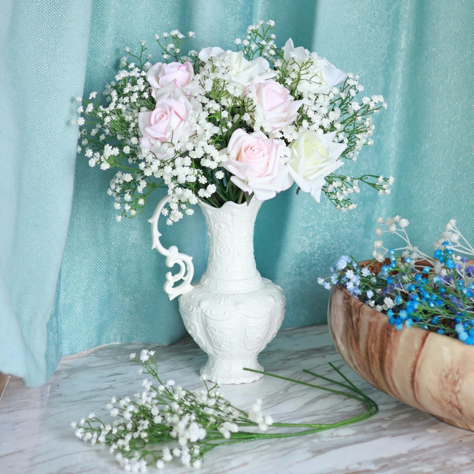 White Baby Breath Flowers Artificial Fake Real Touch Wedding Garden 12 PCS
