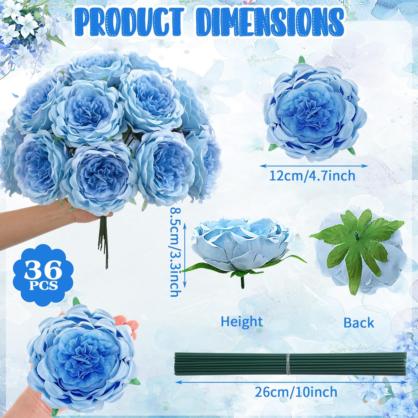 36 Pack Artificial Austin Rose Peonies 4.7 Inch Fake Flowers Silk Flowers Fau…