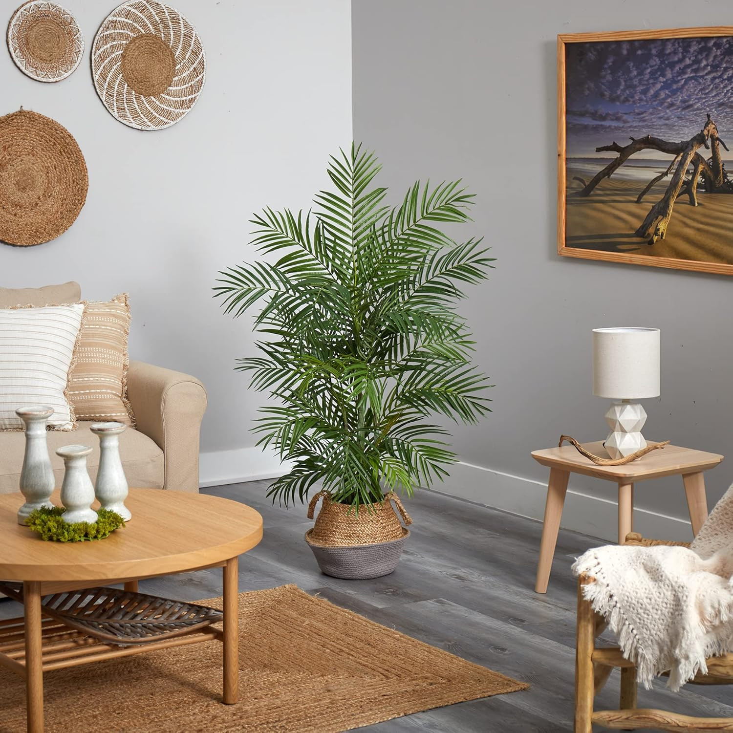 4Ft Areca Palm Branches in Boho Cotton & Jute Woven Planter