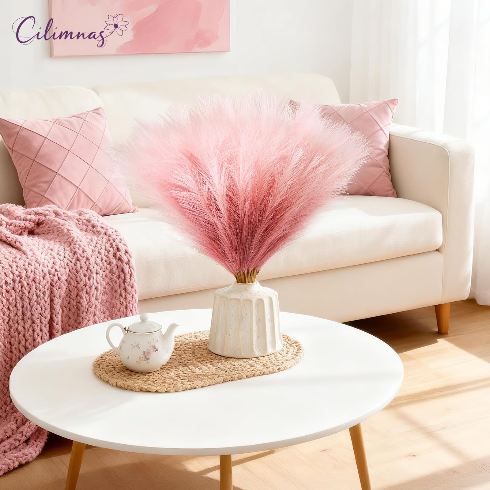 50 PCS 17.7 Faux Pampas Grass Fluffy Gradient Pink Party Centerpiece