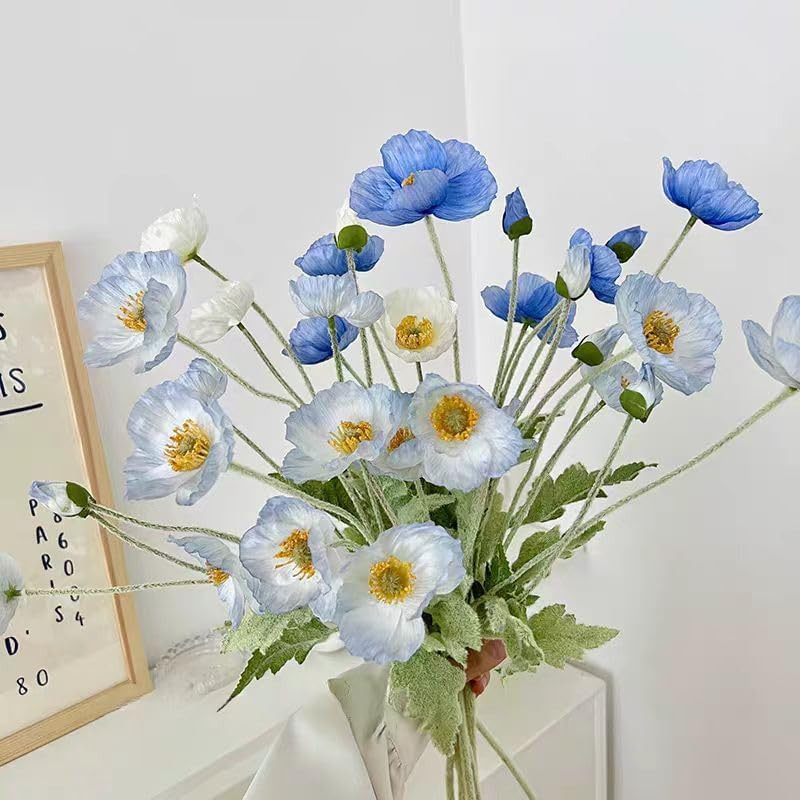 6pcs Artificial Poppy Flowers Silk Fake Poppy Flowers with Stems Faux Spring Flo
