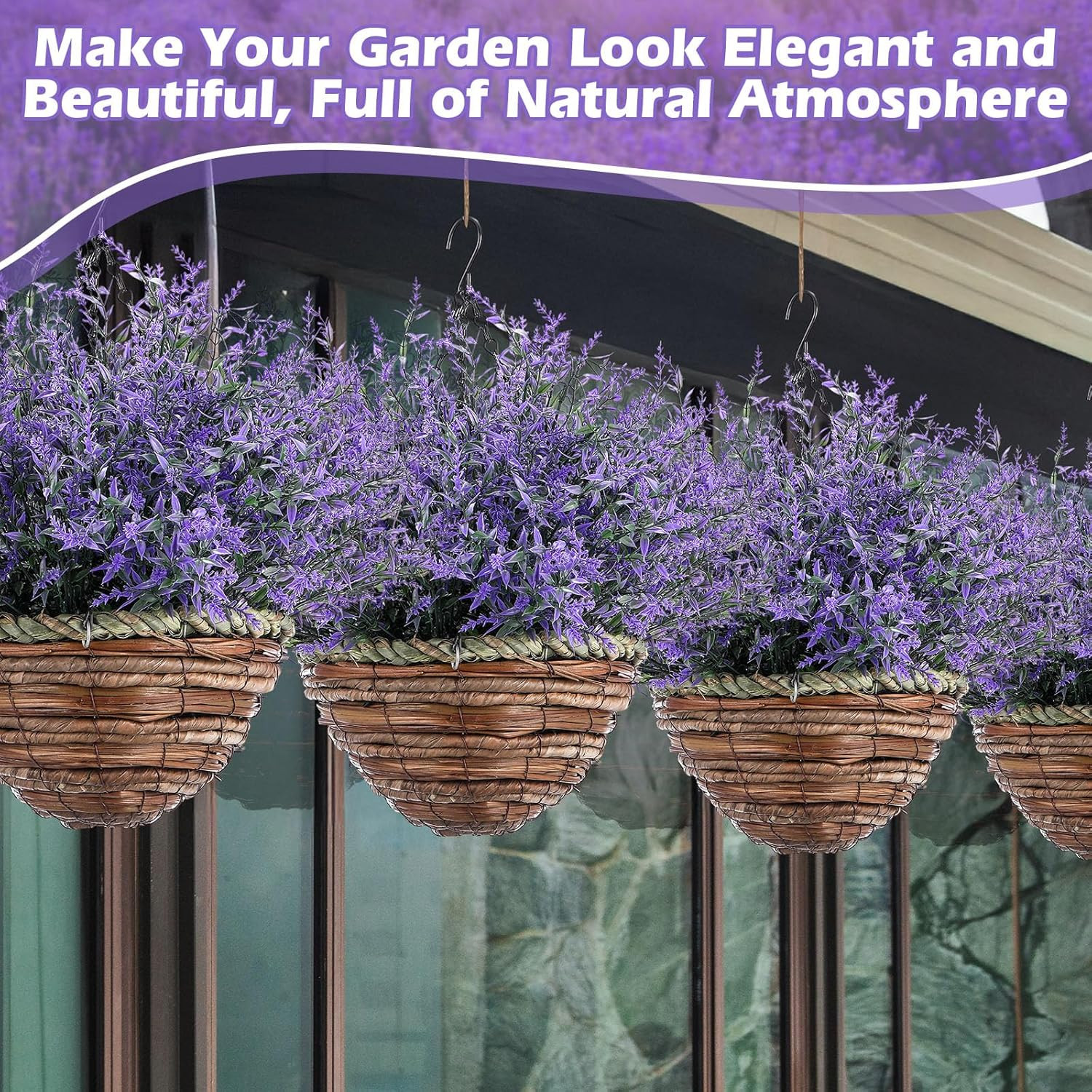 Purple Artificial Lavender Flowers in Hanging Baskets for Indoor/Outdoor Decor