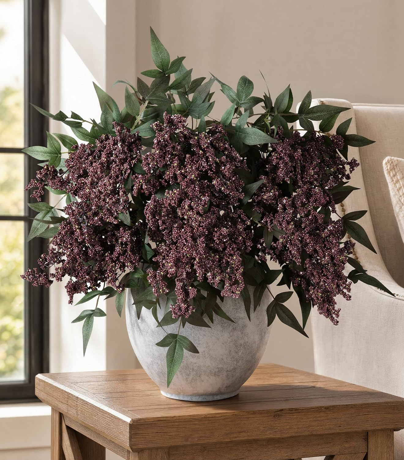 35″ Faux Berry Stems – 3 Pcs Dusty Plum for Home Decor & Weddings