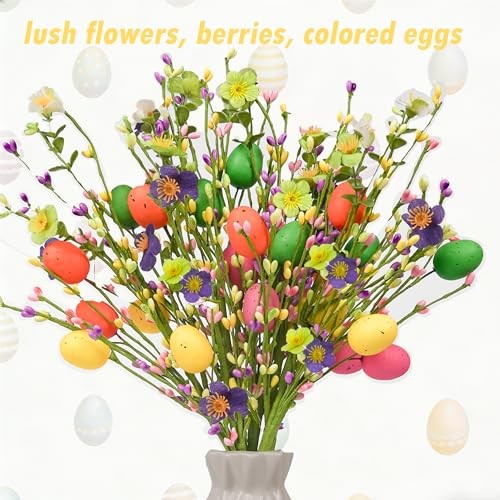 Artificial Easter Flower, 6 Pcs Easter Eggs Flower Pink/Orange/Yellow/Green