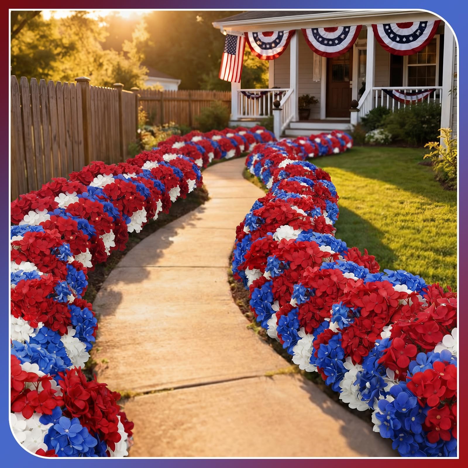 Blue Red and White 6 Bundles Hydrangea Artificial Flowers Bulk 30 Heads 20” …
