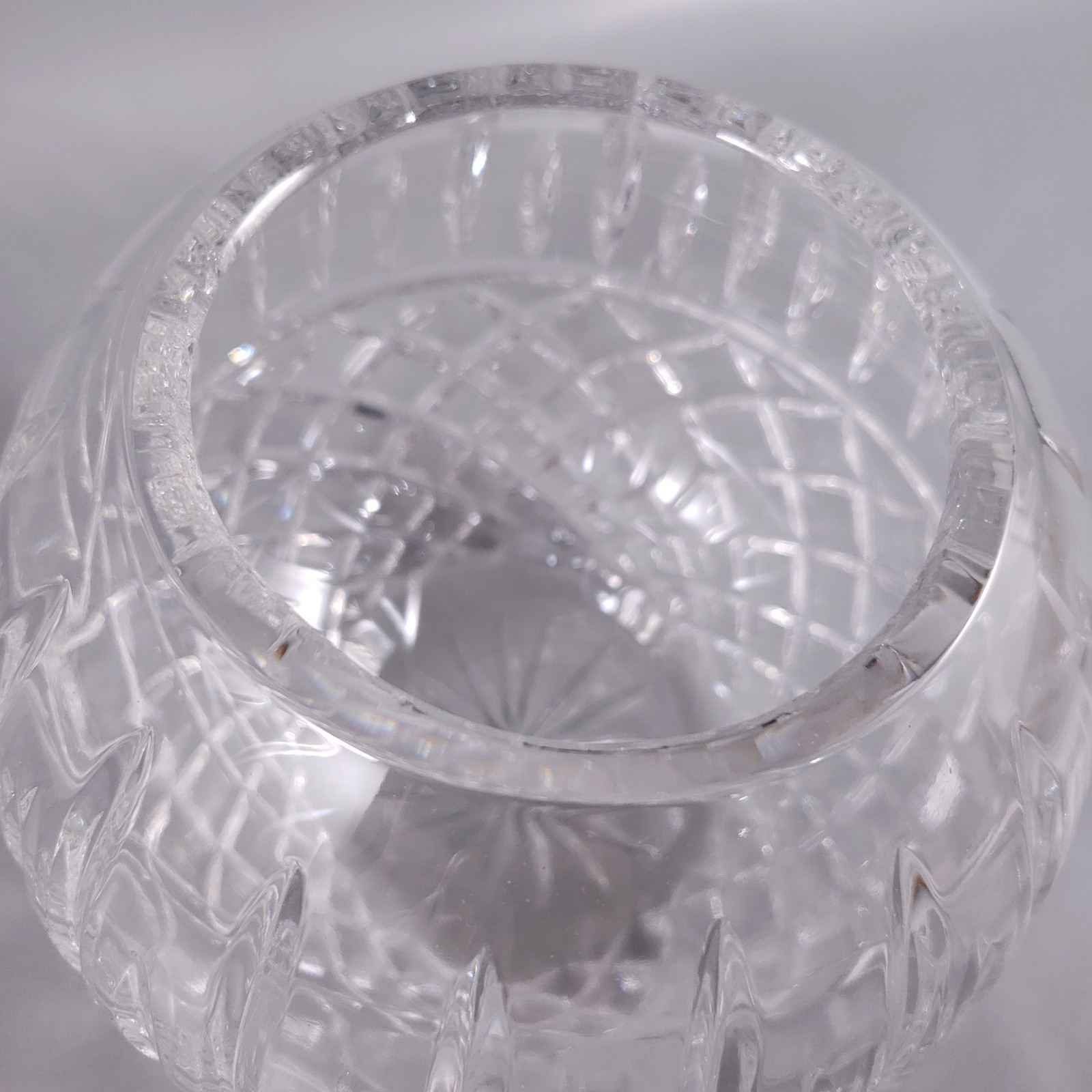 MCM Bohemian Clear Cut Crystal Rose Bowl & Brown Macrame Plant Hanger SET