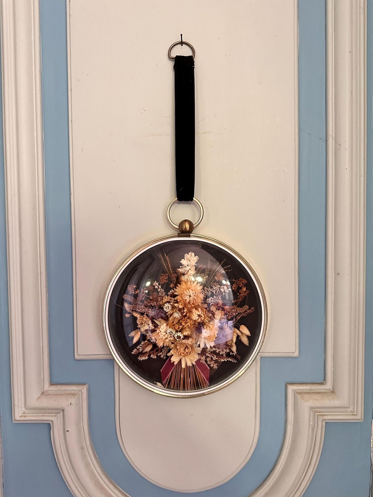 Belgian Vintage Dried Flower Art | Cideart Glass Dome Frame | Retro Wall Art