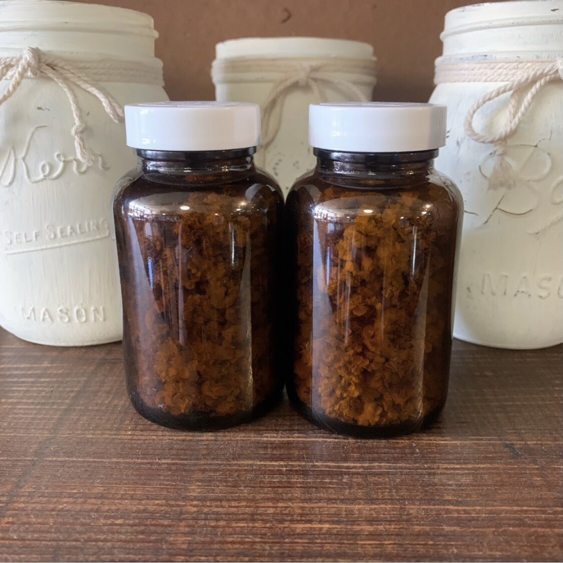 Handmade Floral Decor Centerpiece Amber Glass Bottle Dried Flowers Cottagecore