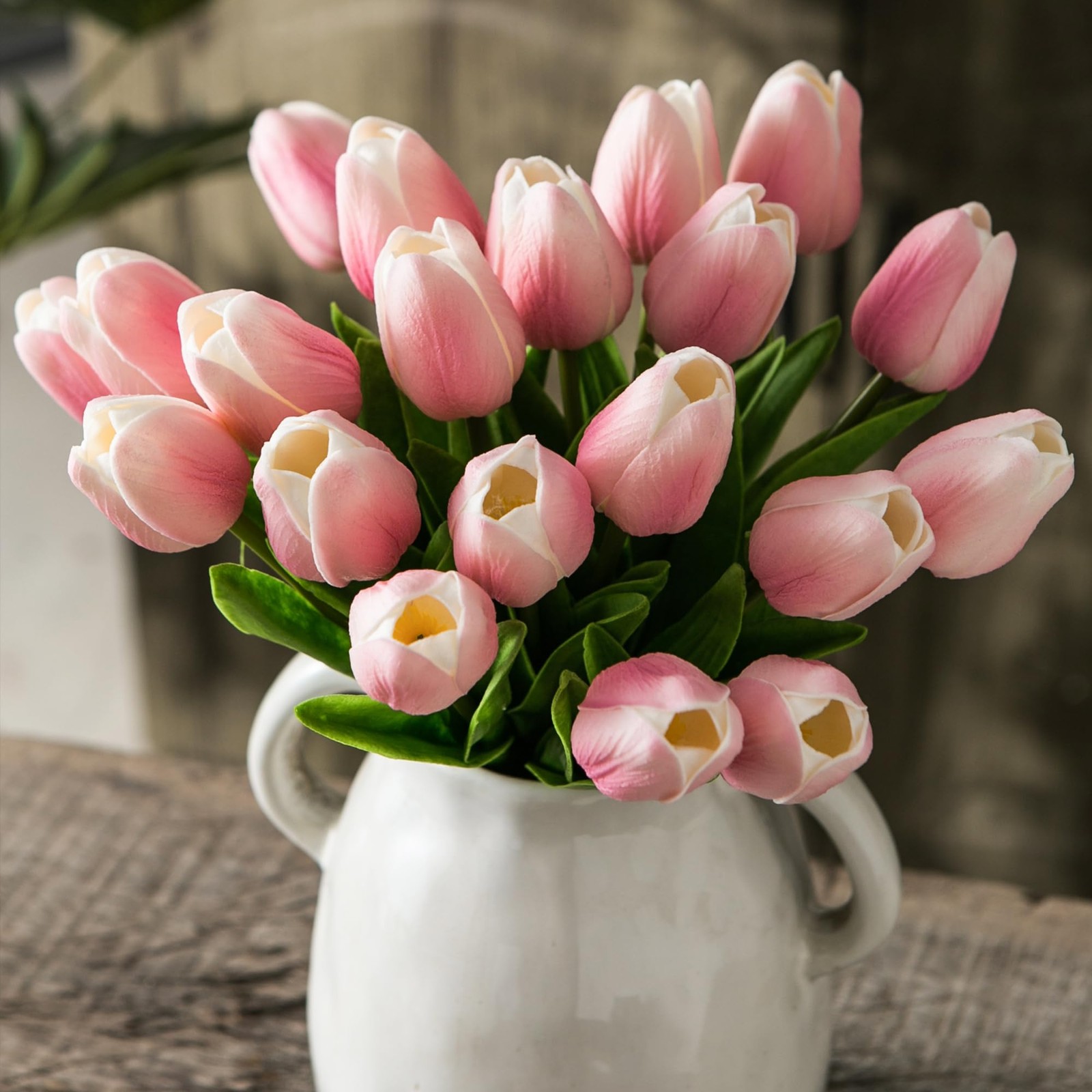 20 PCS 13 Inch Pink White Artificial Tulip Silk Fake Flowers Wedding Decor