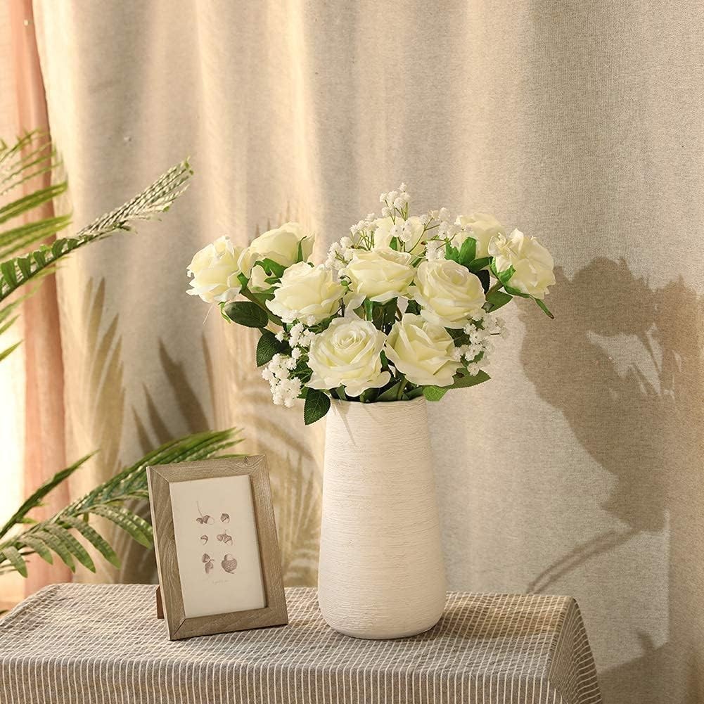 10Pcs Artificial Roses Flowers, Realistic Blossom Roses, Real Touch Silk Rose…