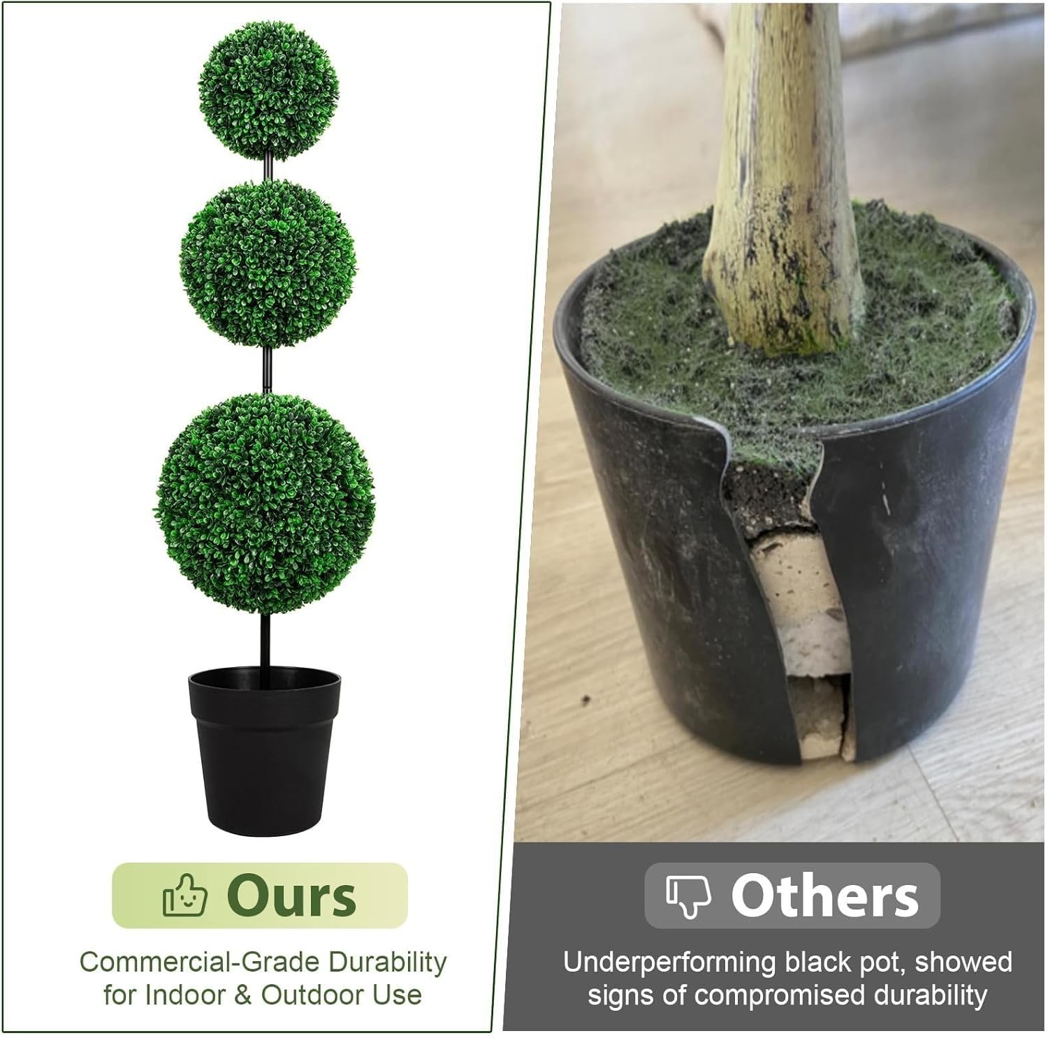 Artificial Boxwood Topiary Tree 4FT Triple Ball Faux Topiary Trees, Waterproo…