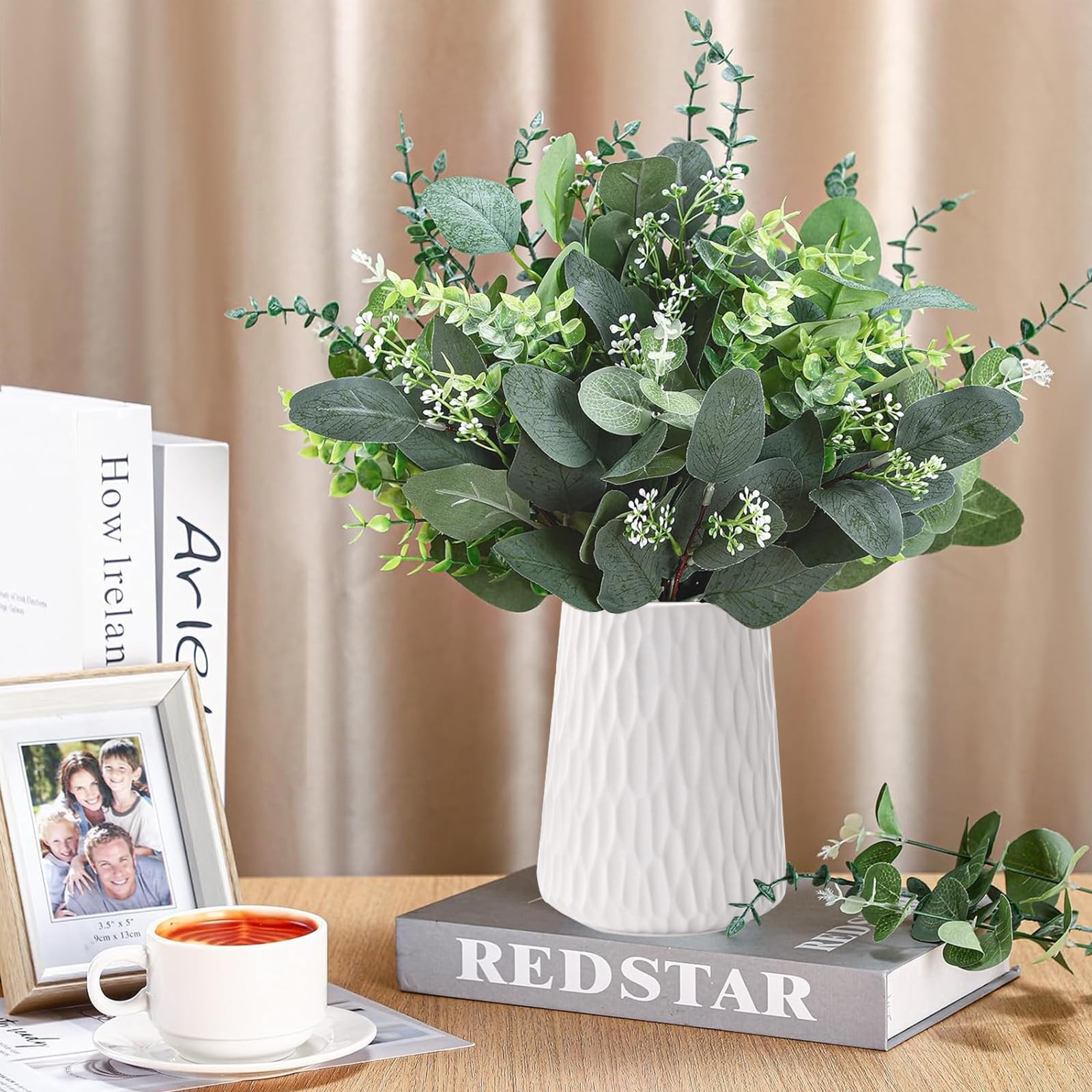 Eucalyptus Leaves Stems 150 PCS, 4 Kinds Mixed Artificial Greenery Stems for