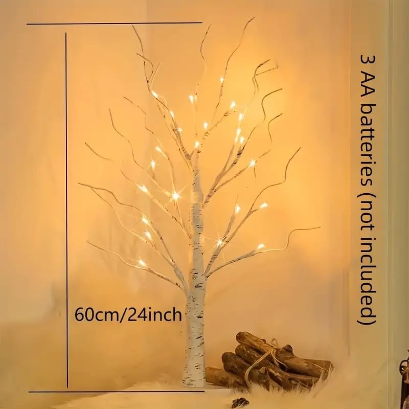 Artificial Tree for Christmas Decorations, 2FT Birch Tree with LED Lights, Wa…