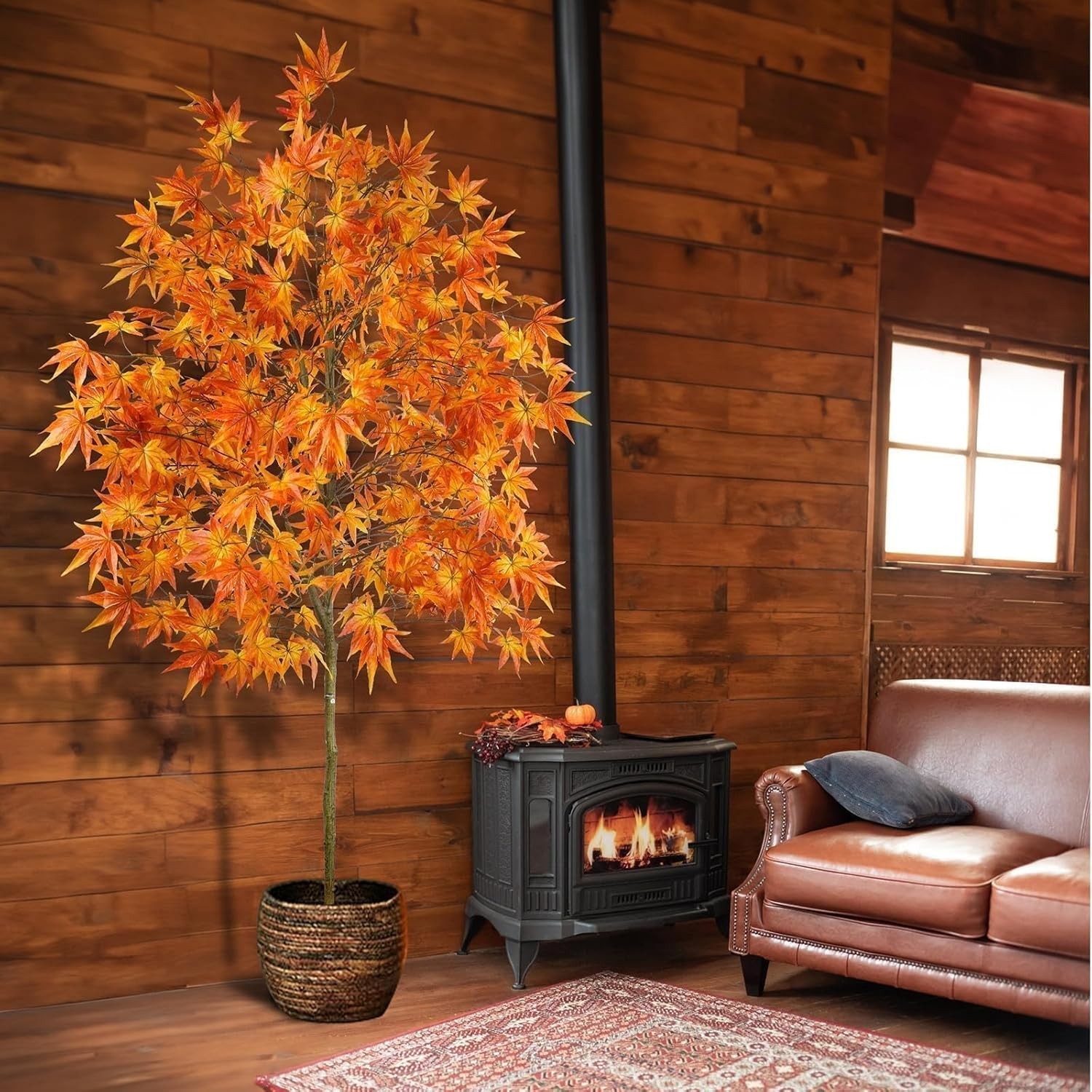 6.5FT Lighted Artificial Maple Tree – Fall Decor with LED Warm White Lights
