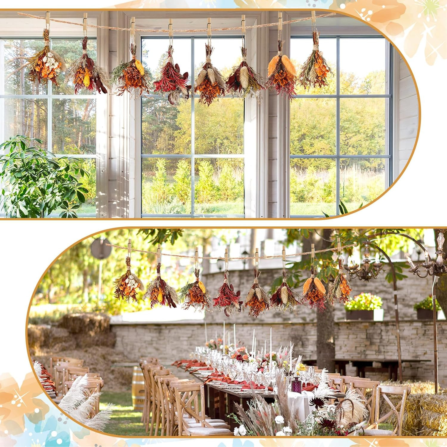 8 Pack Mini Dried Flower Bouquets Boho Wall Hanging Farmhouse Fall Home Decor