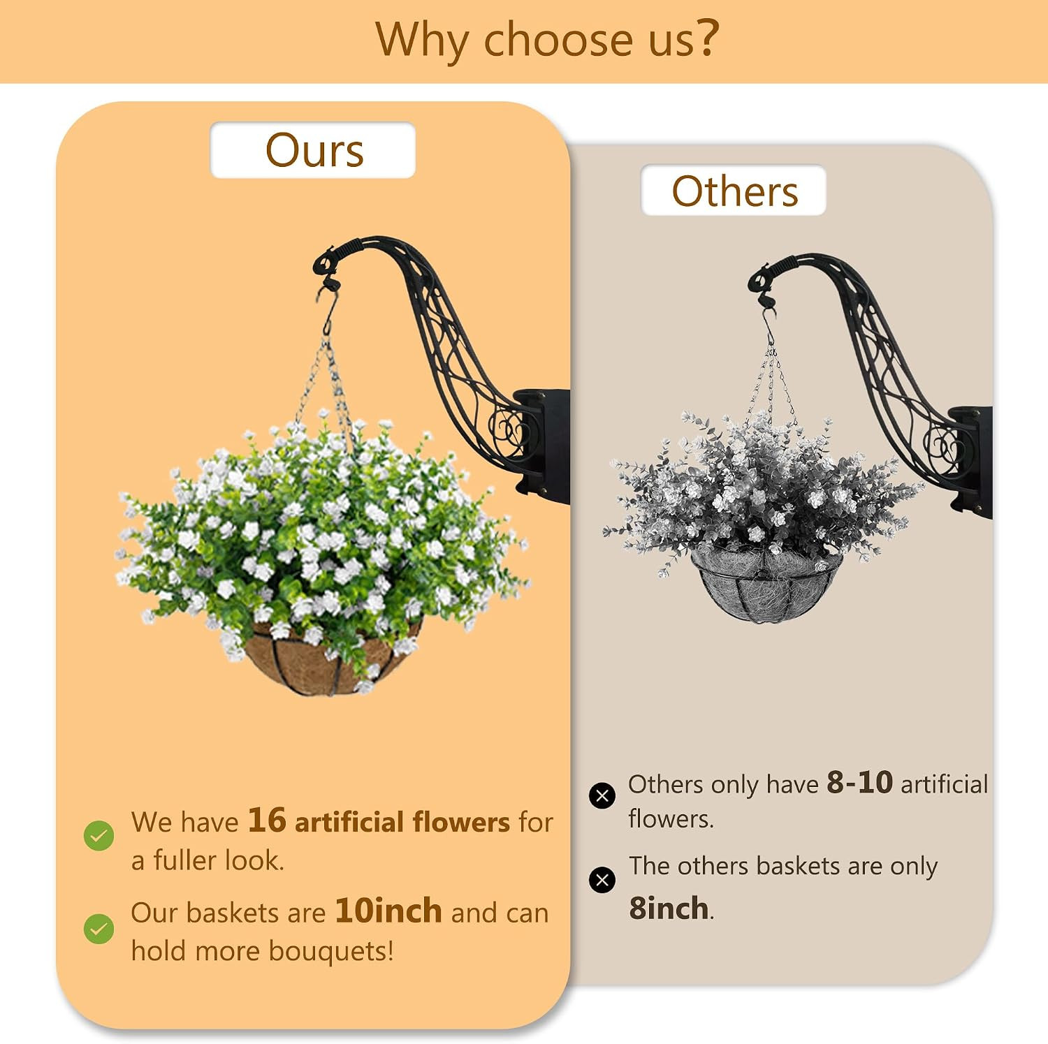 Realistic UV Resistant Artificial Hanging Flower Basket for Outdoor Decor