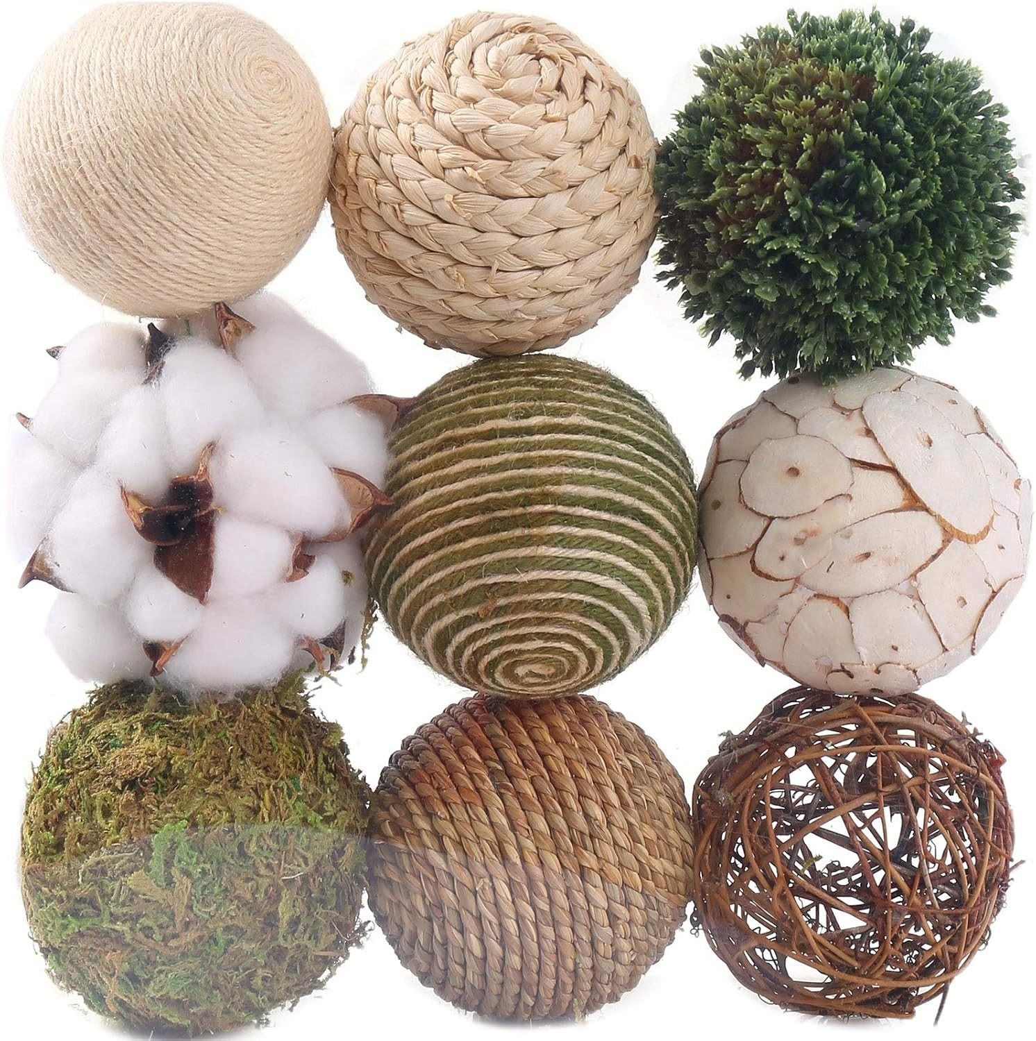 9pcs 3.5Inch Fall Decorative Ball Orb Rattan Ball Rattan Woven Orbs Spherical