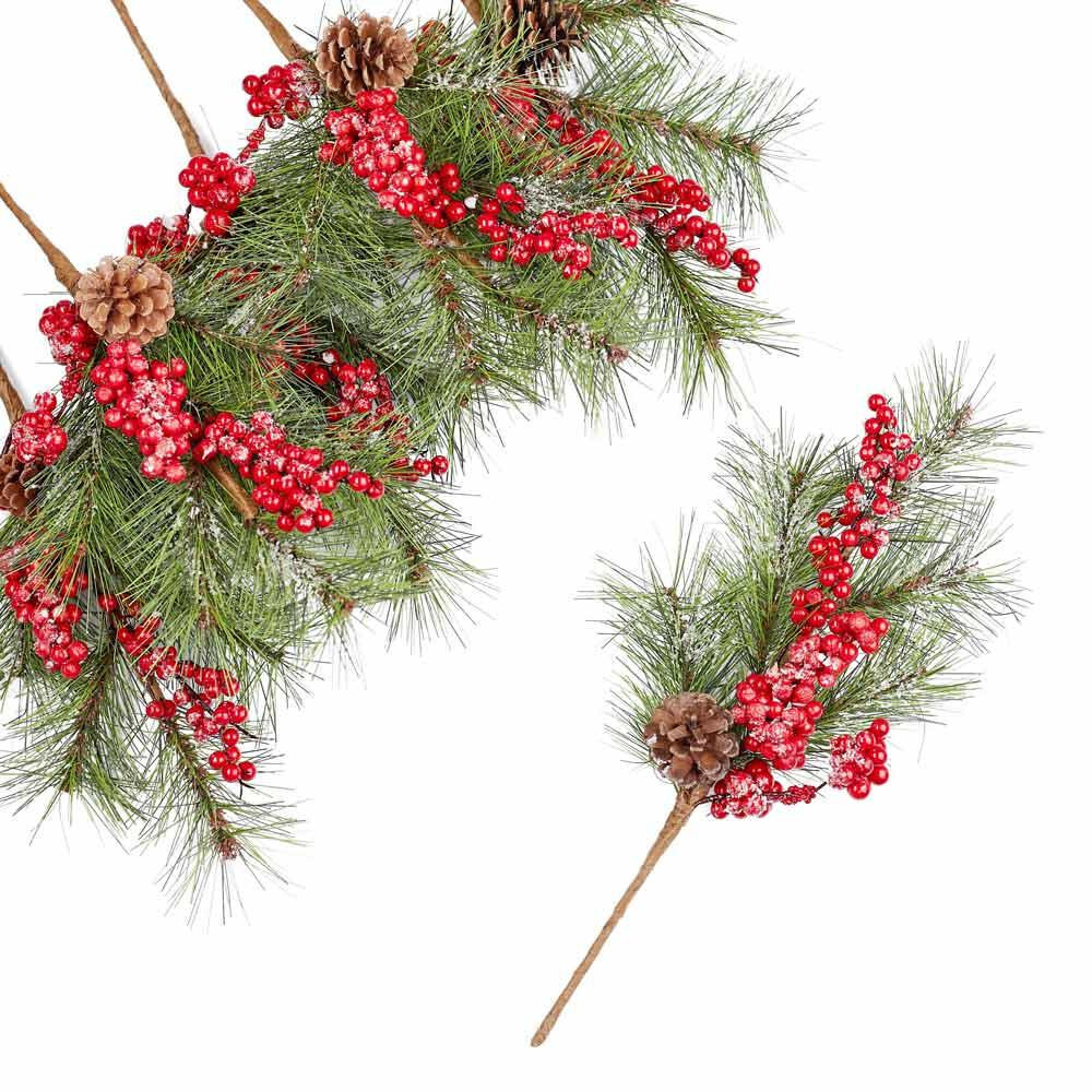Set of 6 Snowy Artificial Pine and Berry 18″ Floral Sprays