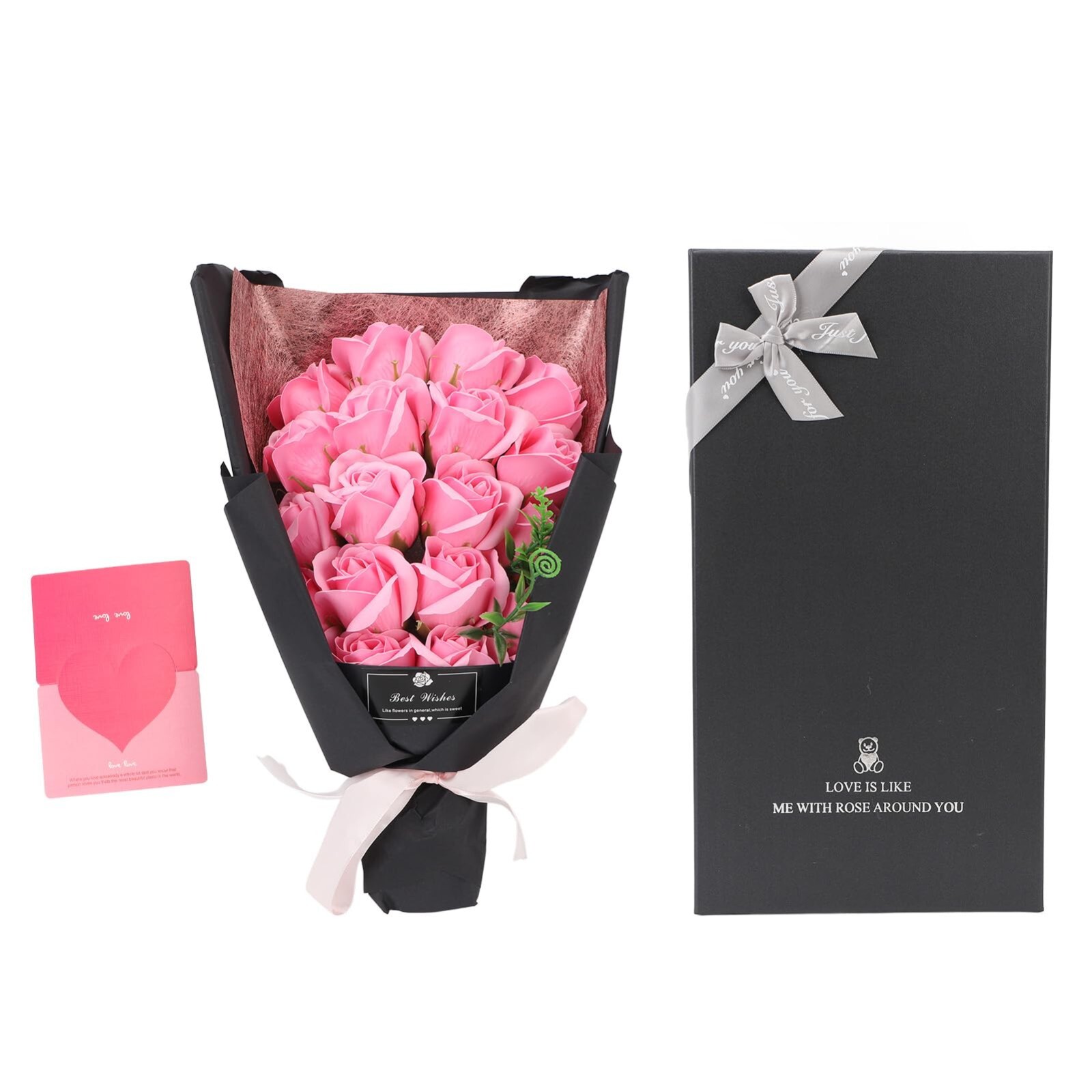 18 Pcs Eternal Pink Rose Soap Flower Bouquet Valentines Day Girlfriend Wife Gift
