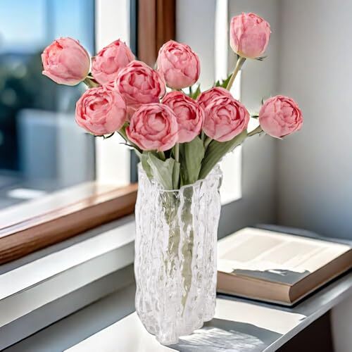12pcs Fake Pink Tulips Burnt Edge Silk Tulips Artificial Flowers with 14.9” …