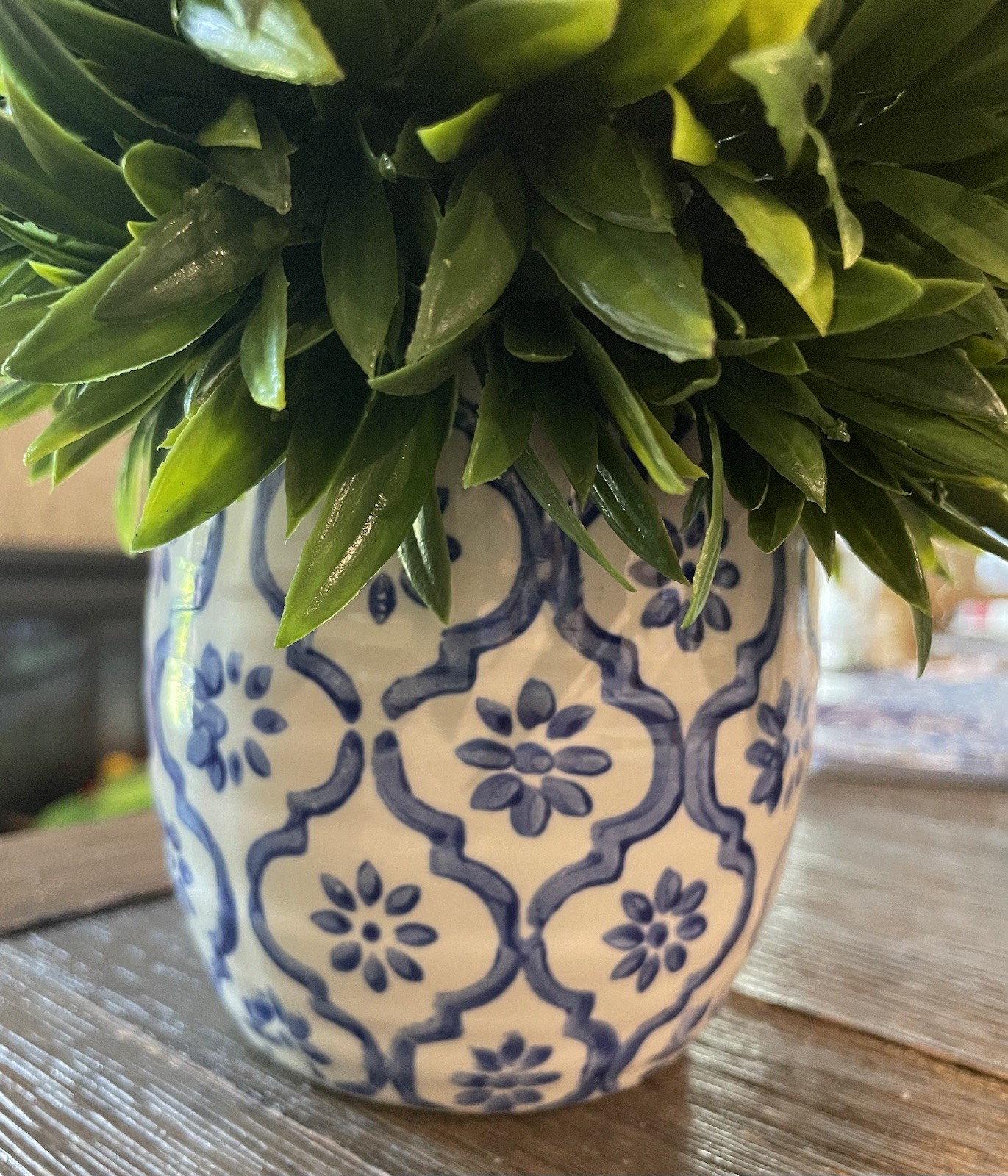 Artificial 10 In Potted Boxwood Plant Greenery with Blue Ceramic Pot Decor Gift