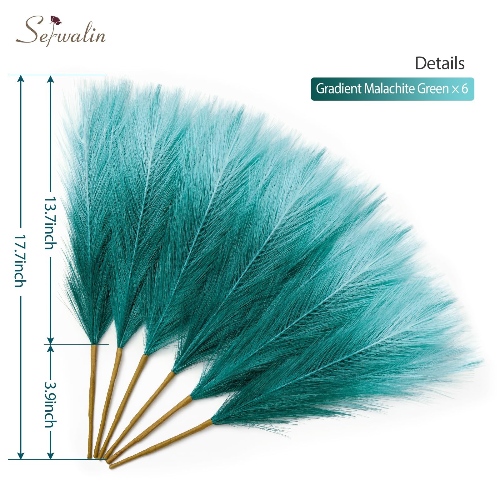 6 PCS 17.7 Inch Gradient Turquoise Green Artificial Fluffy Pampas Grass Faux