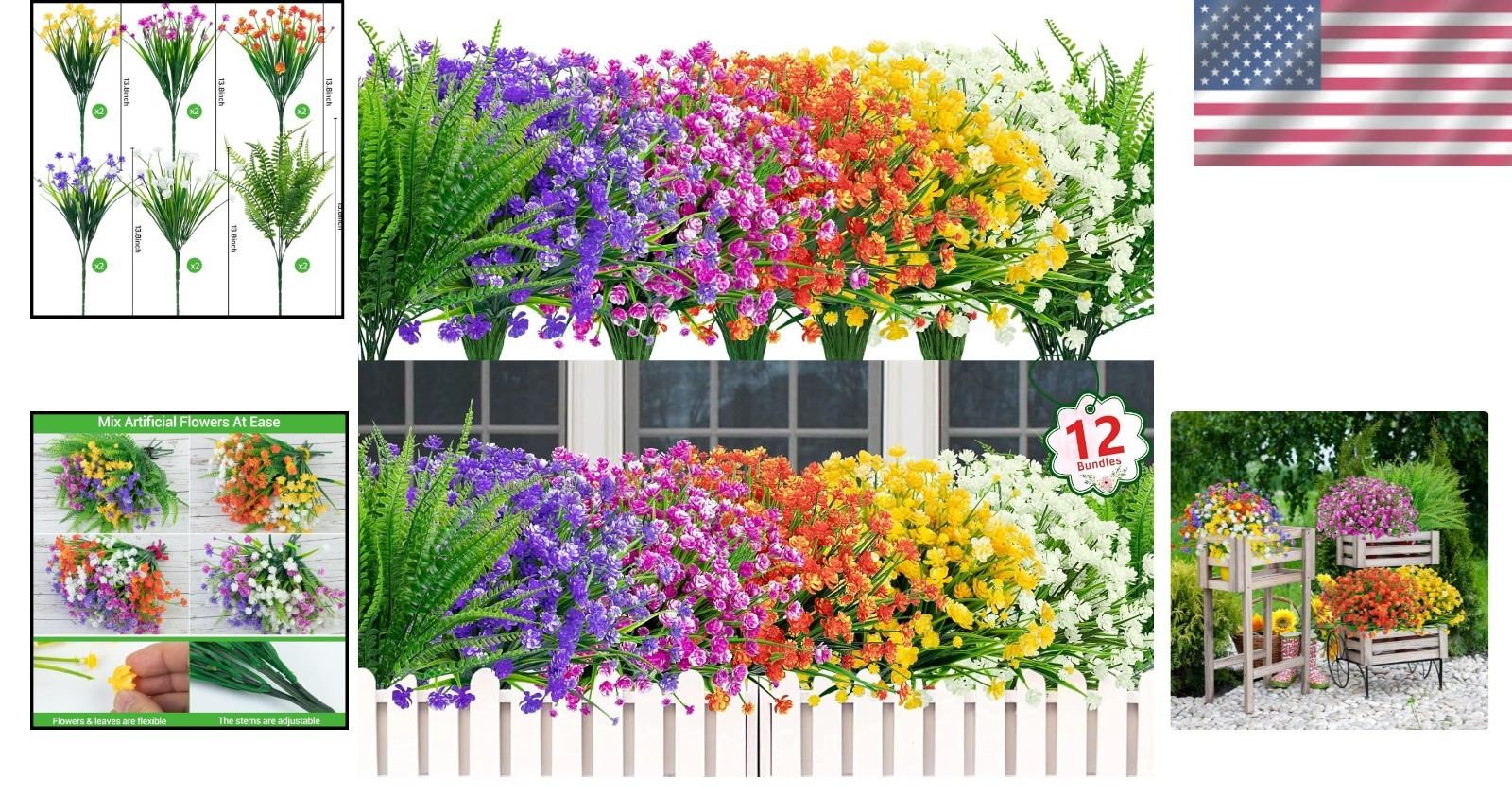 Vibrant Multi-Color Faux Flower Bundles – Perfect for Indoor & Outdoor Spaces