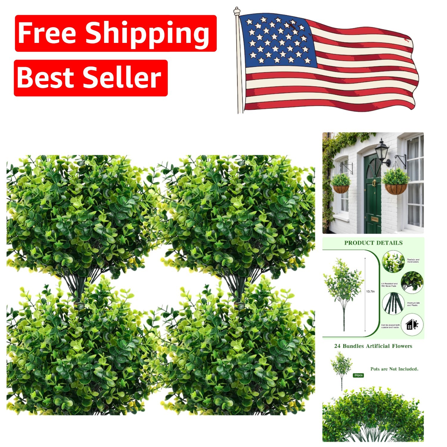 Vibrant 24-Pack Artificial Boxwood Stems for Effortless Indoor and Outdoor Style