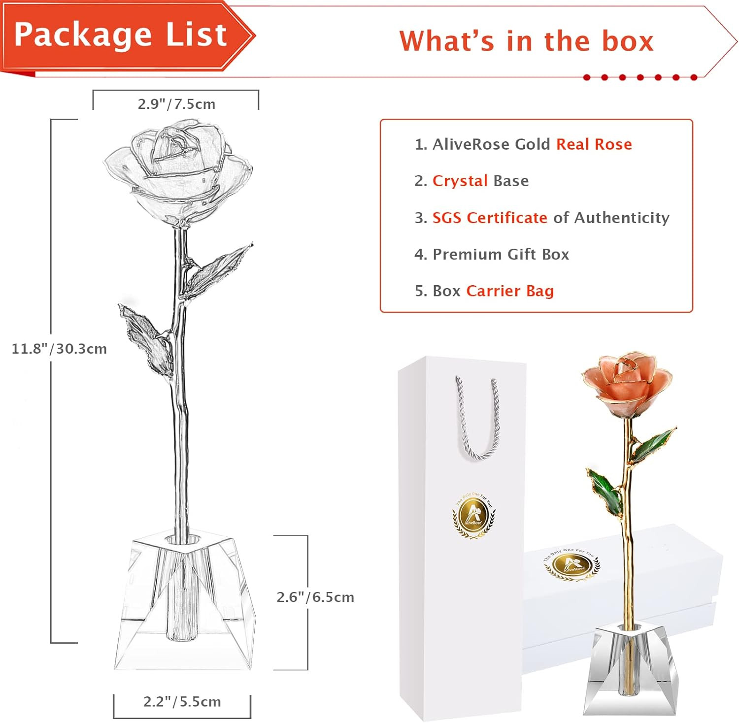Aliverose Anniversary Rose Gift for Wife,24K Gold Real Rose Gift for Her, Long S
