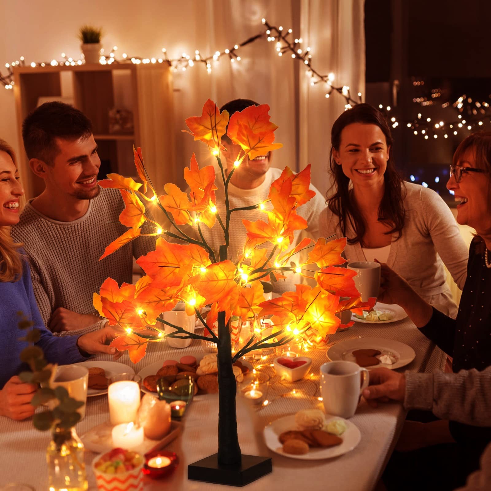 4 PCS Fall Lighted Maple Tree Decor 2FT 96 LED USB Battery Artificial