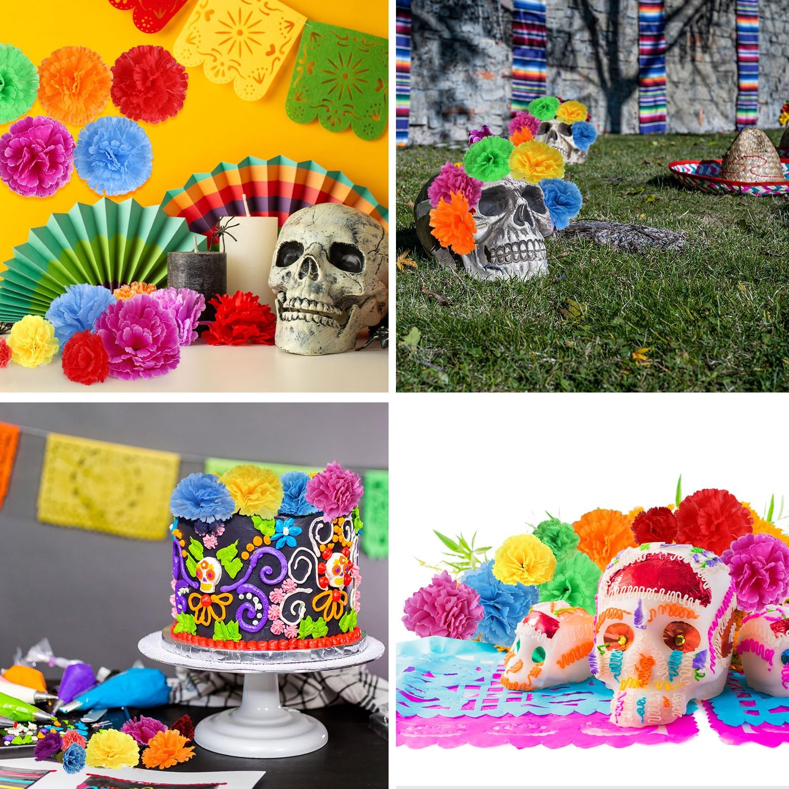 72 Pcs Mexican Marigold Flower Bulk, Artificial Fiesta Party Decorations, Sil…