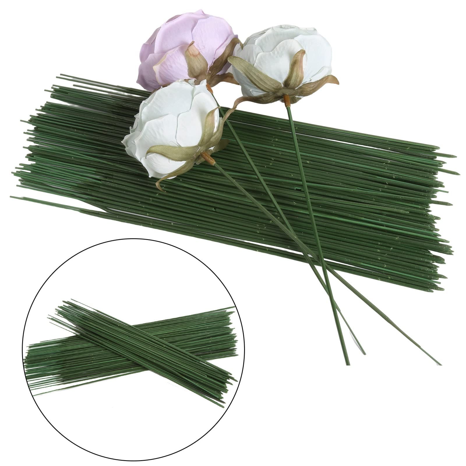 200PCS Floral Wire Stems, 7.87inch/9.84 inch Dark Green Bouquet Stems 2mm Dia…