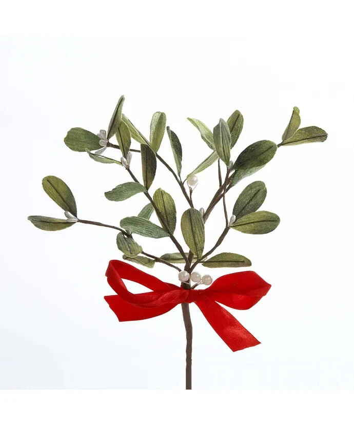 Stylish Artificial Beautifully Decorated Mistletoe Pick With Satin Red Bow