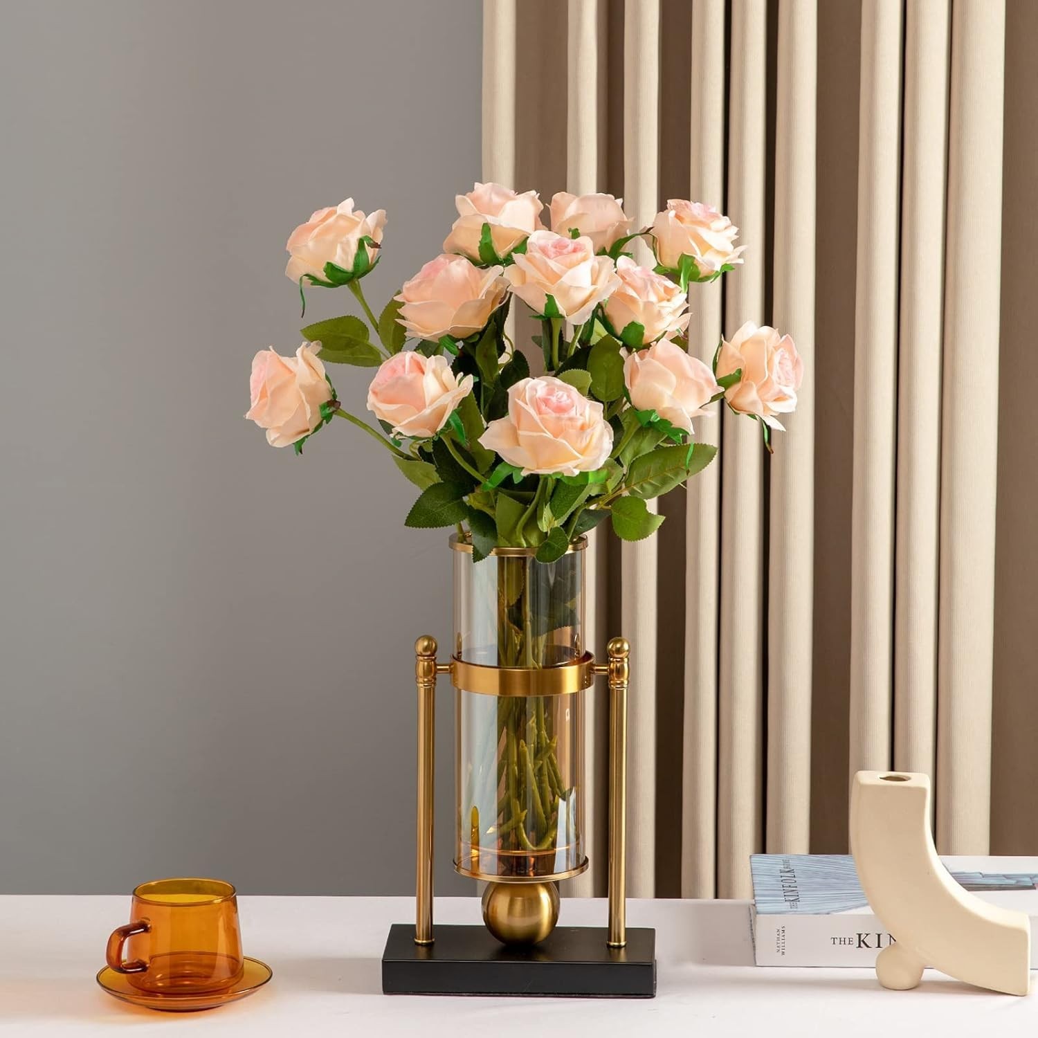 Realistic Gradient Light Pink Roses – 12PCS Long Stem for Everlasting Beauty