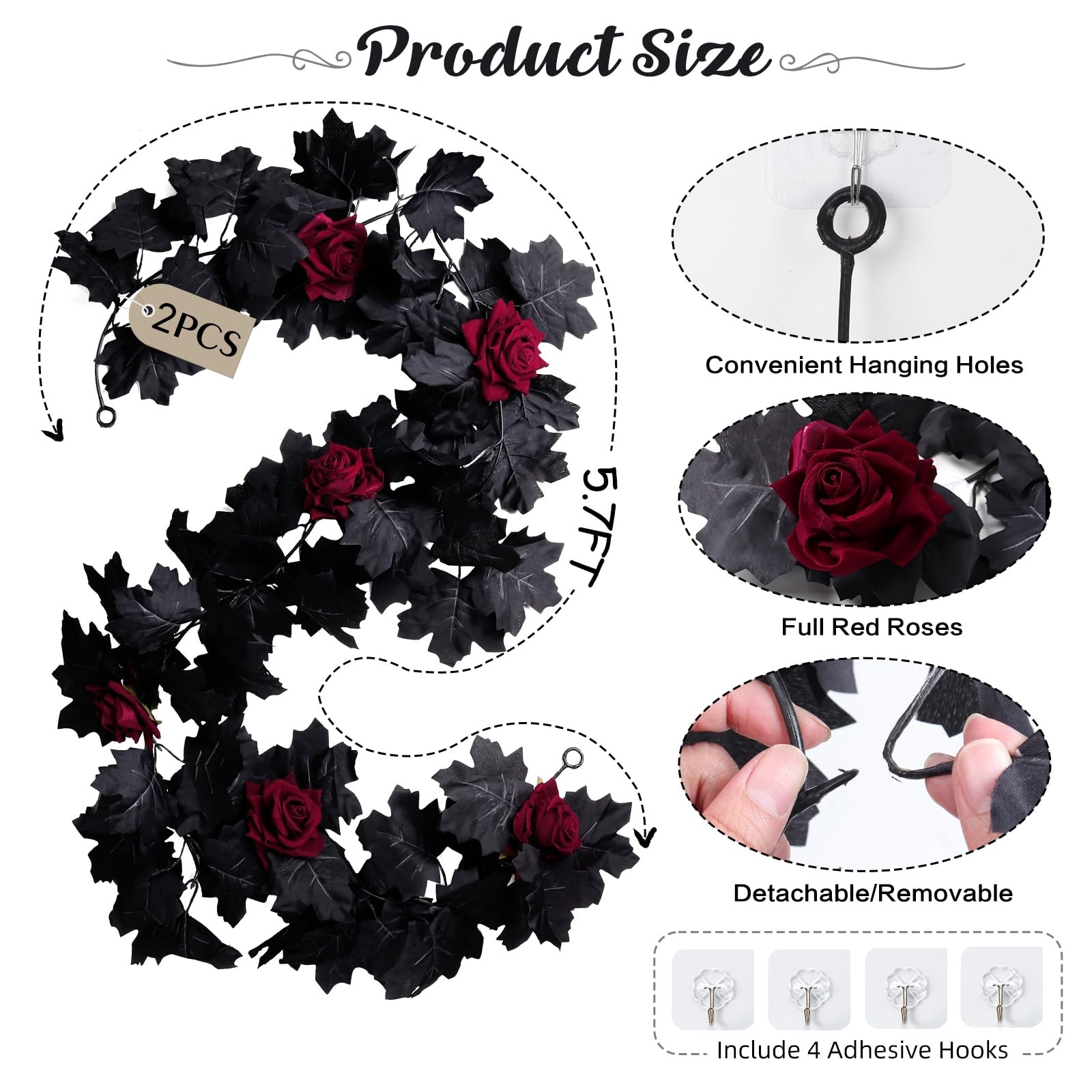 Artificial Flowers Garland Black Maple Leaf Garland Fake Hanging Flower Artif…
