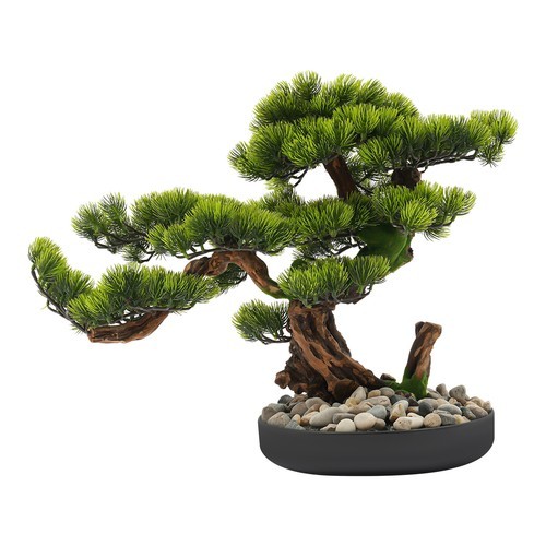 Desktop Artificial Bonsai Pine Tree Decoration Realistic Fake Plant w/ Pebbles
