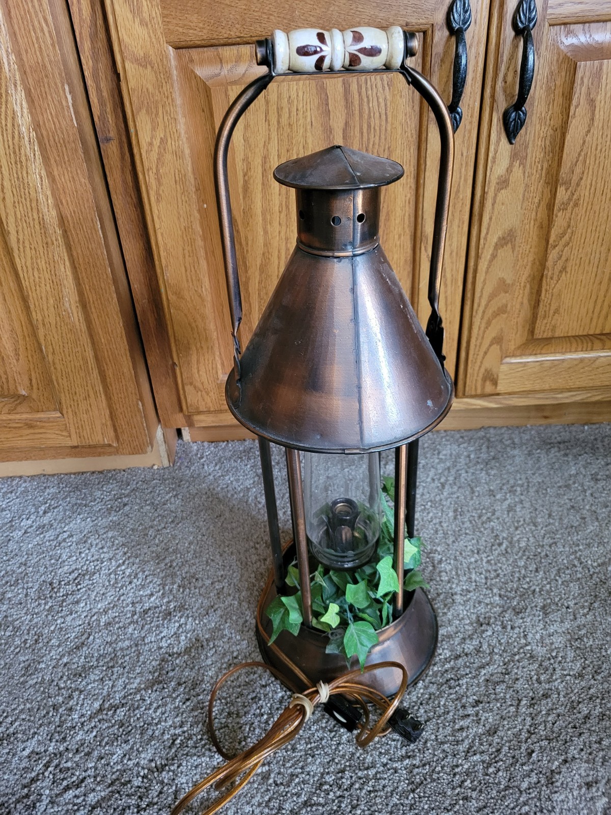 Country Ware Copper Metal Lantern Candle Holder with Ceramic Handle – 22″ Tall