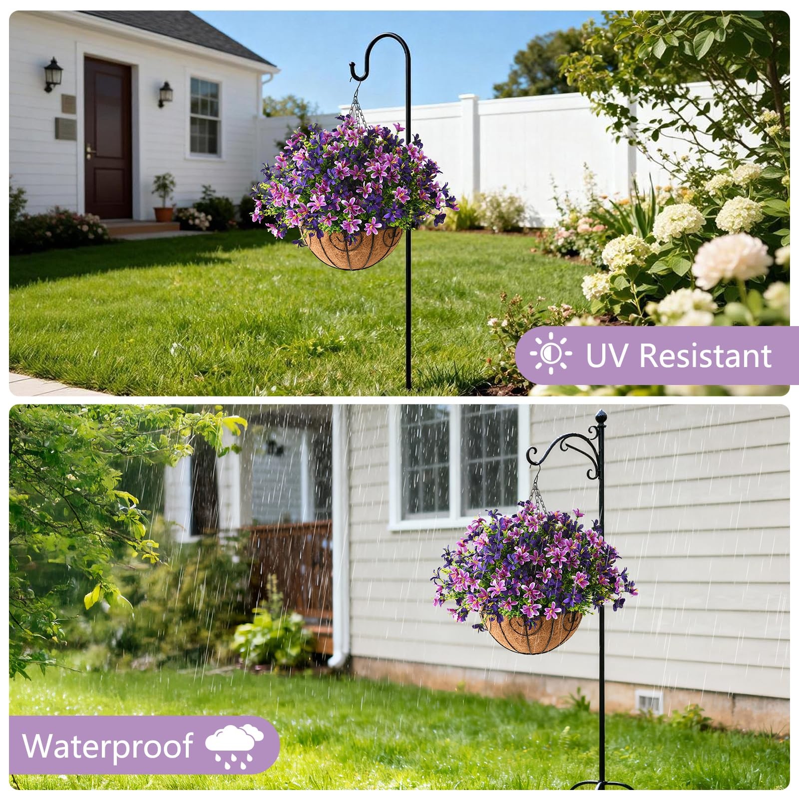 Artificial Hanging Flowers for Outdoors, 5 Bundles UV Resistant Artificial Ha…