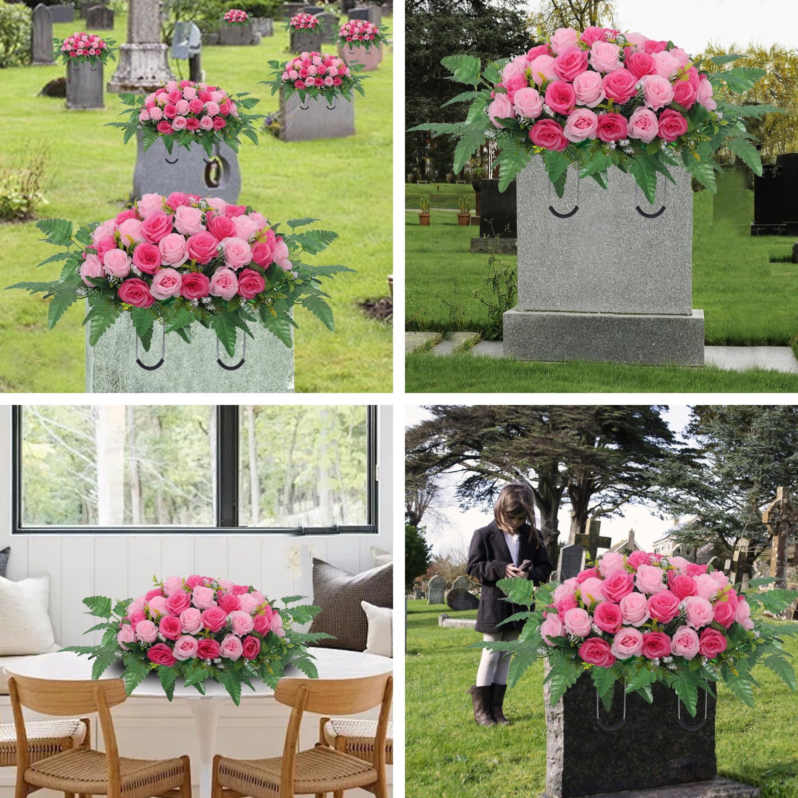 Cemetery Headstone Flower Saddle,Artificial Cemetery Flower Saddles for Grave…