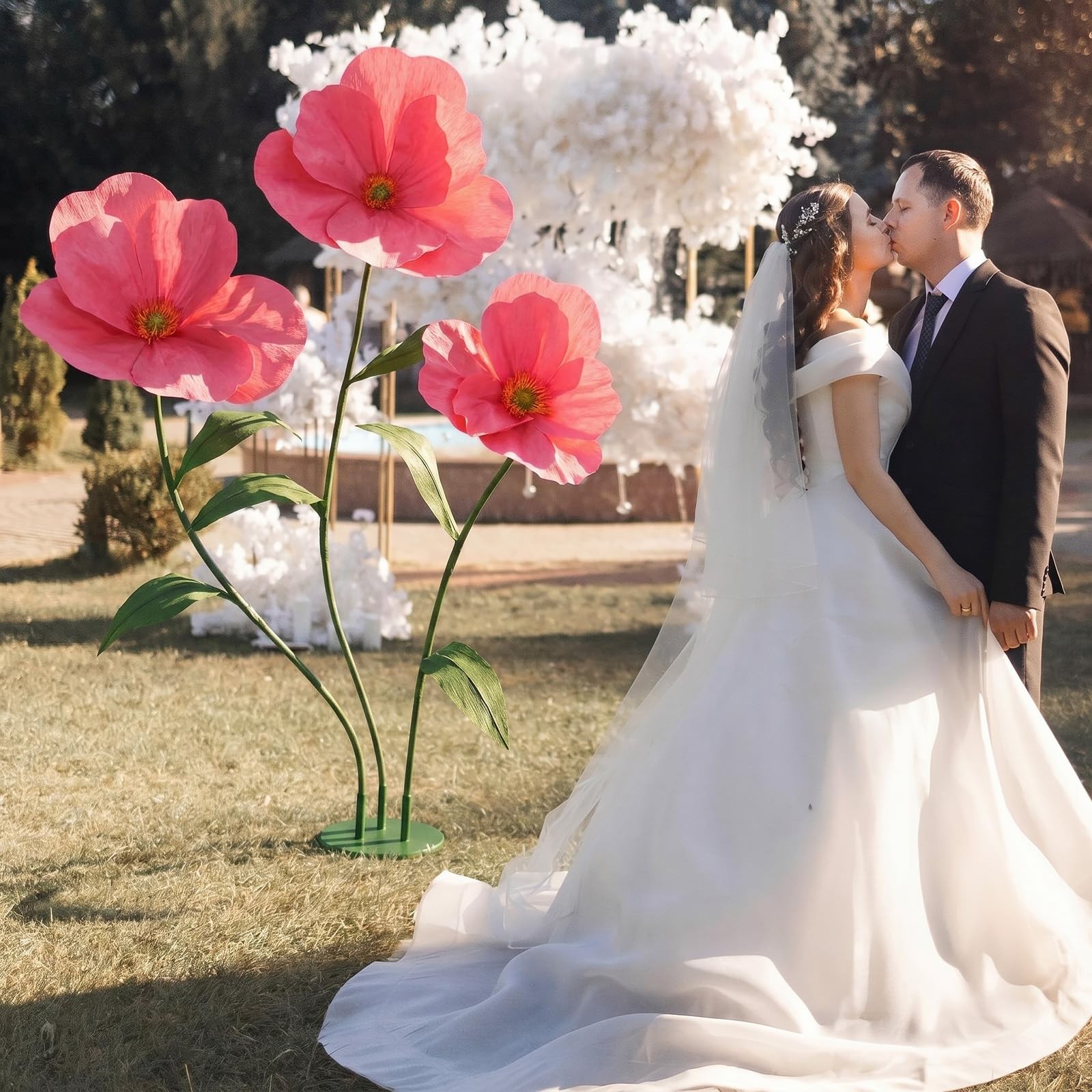 6ft Rose Red Giant Flowers for Decoration with Stand, Large Artificial Poppy,…